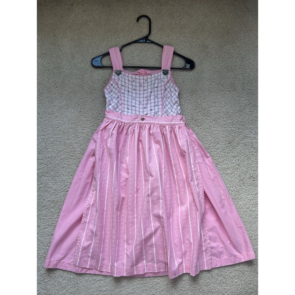 Trachten Kids Pink Dirndl Dress T5 100% Cotton Bavarian Oktoberfest Cottagecore